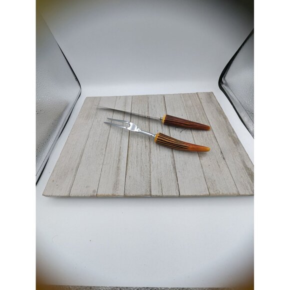 Vintage Forgecraft Set of 2 Carving Knife Meat Fork Stainless Steel Faux Antlers - Picture 6 of 8